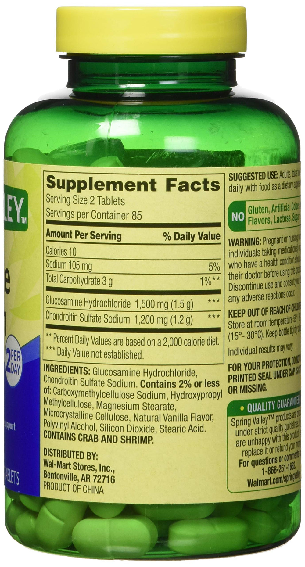 Close-up of Spring Valley Glucosamine Chondroitin Triple Strength label