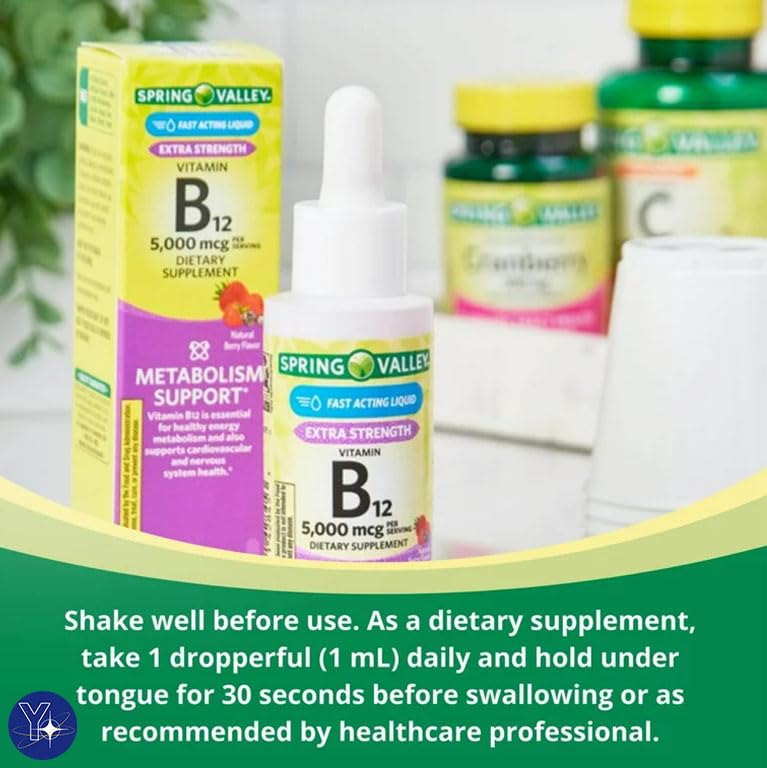 Side view of 2 oz liquid Vitamin B12 bottle