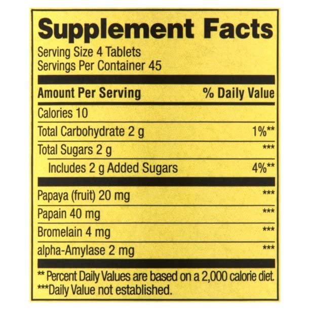 Papaya-flavored chewable enzyme tablet close-up