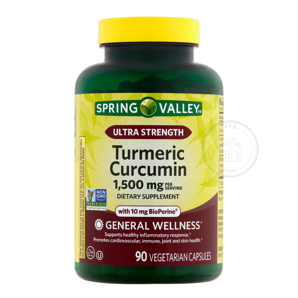 Close-up of Spring Valley turmeric supplement label