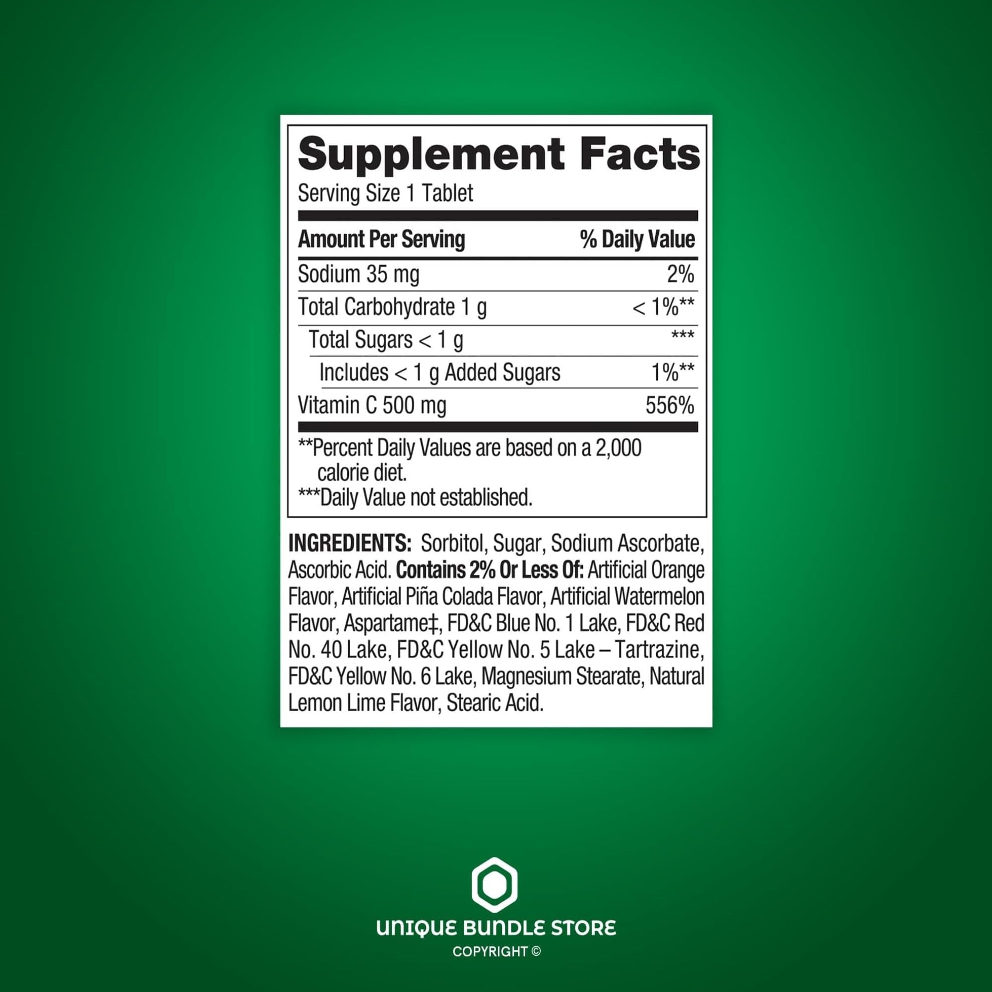 Gluten- and lactose-free Vitamin C chewables with tropical fruit flavor