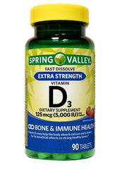Bottle of Spring Valley Vitamin D3 Fast Dissolve, Strawberry Flavor, 90-count