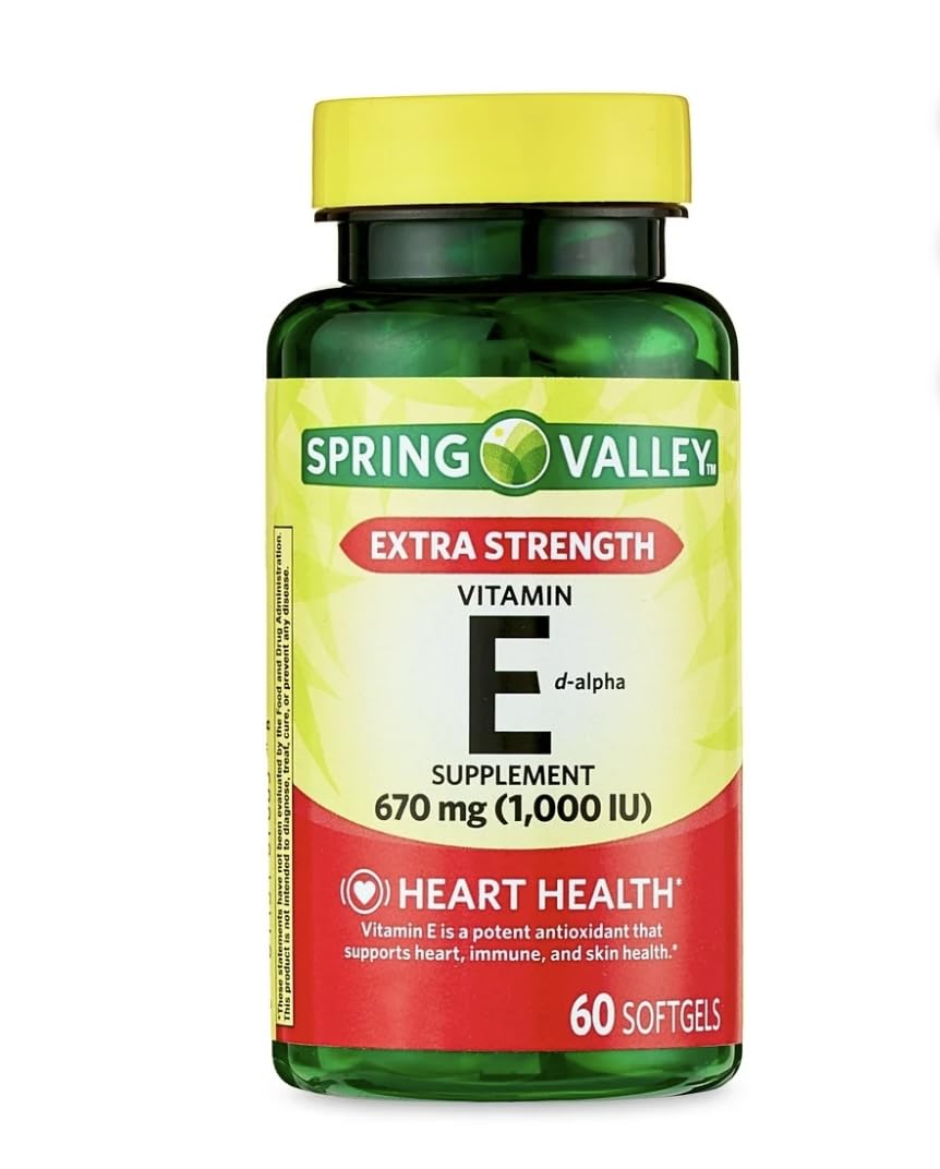 Spring Valley Vitamin E D-Alpha softgels bottle, 670 mg (1,000 IU)