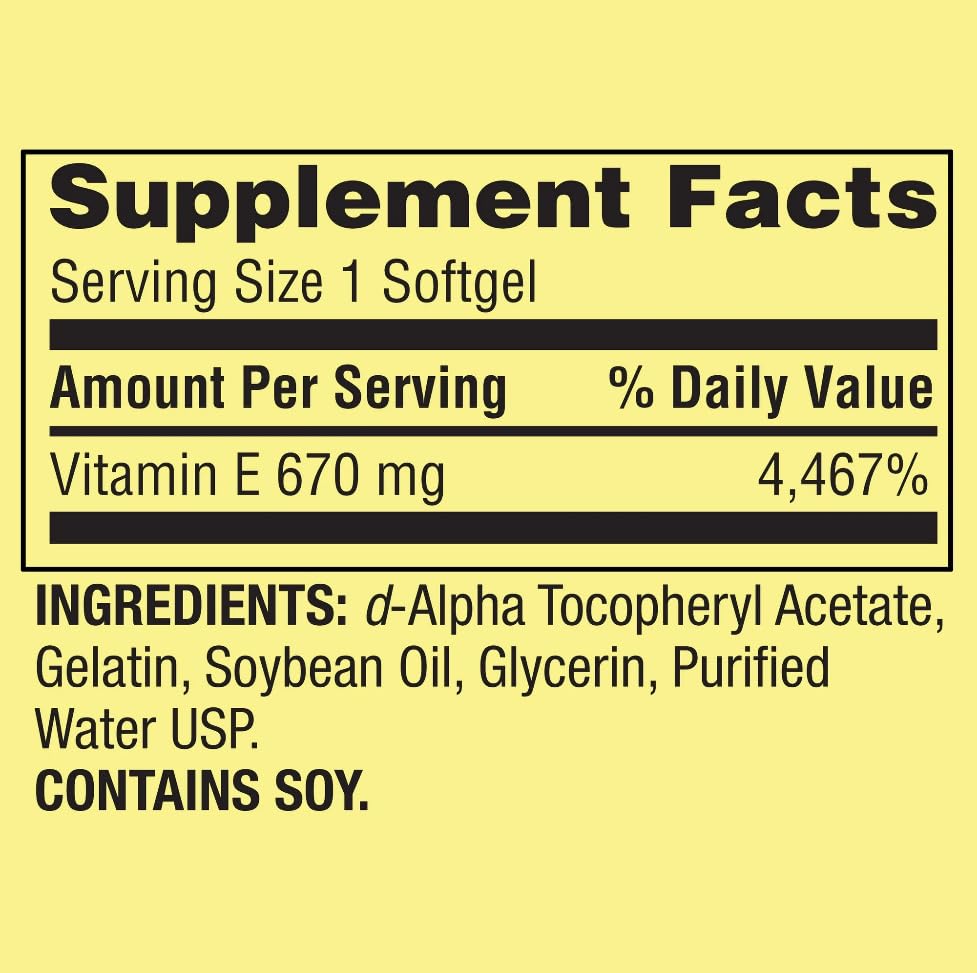Label indicating no gluten, sugar, or lactose in Spring Valley Vitamin E