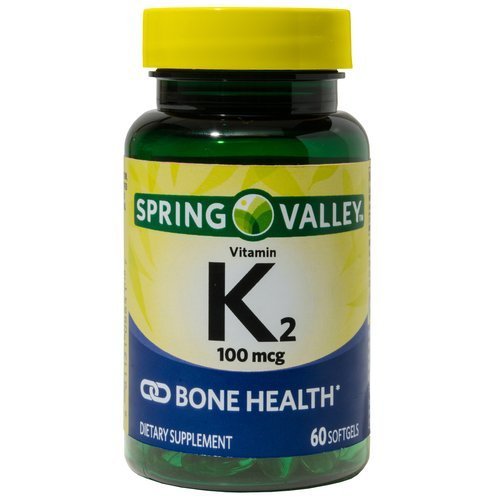 Spring Valley Vitamin K2 100 mcg softgel bottle with 60 softgels for bone health.