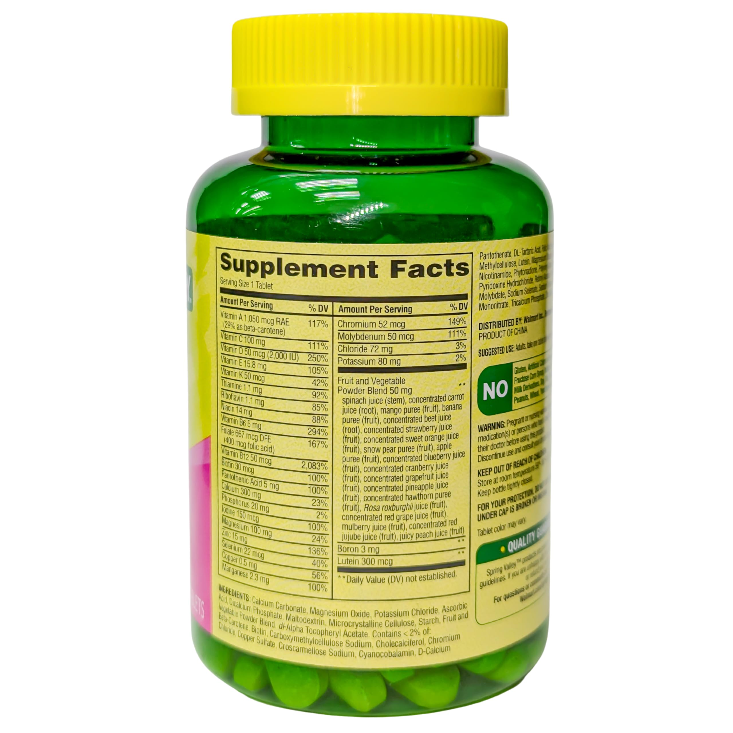 Close-up of Spring Valley Women's 50+ Multi ingredients blend with fruits and vegetables
