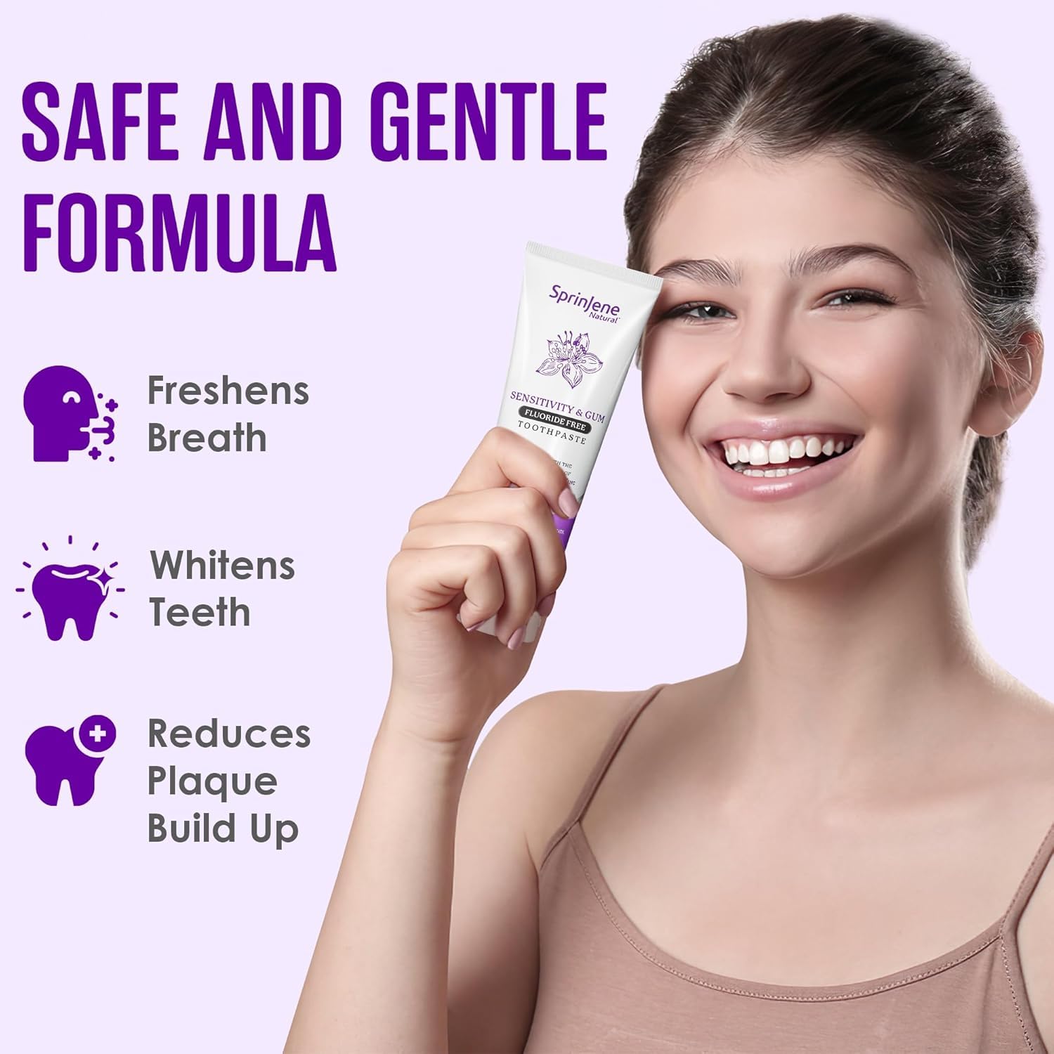 Close-up of SprinJene toothpaste texture with black seed oil