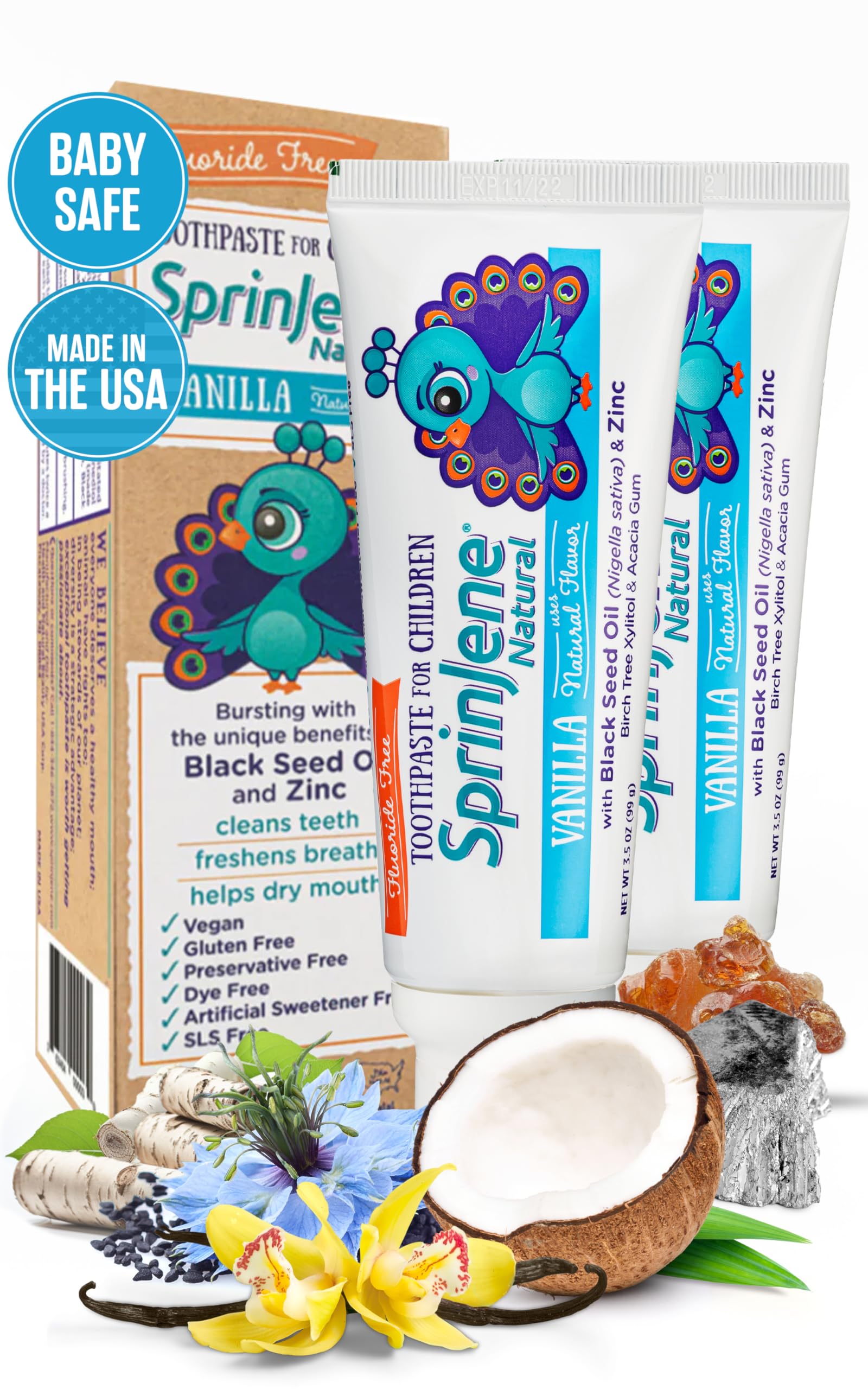 SprinJene Natural Children's Toothpaste Vanilla 2-Pack front view