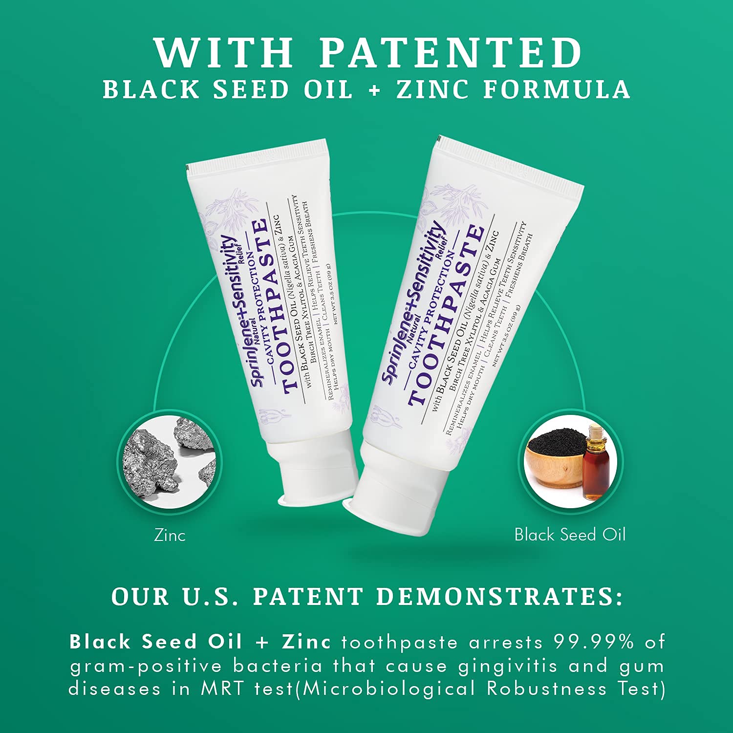 Made in USA packaging of SprinJene toothpaste