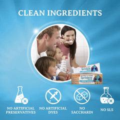 Close-up of vanilla flavored toothpaste for toddlers