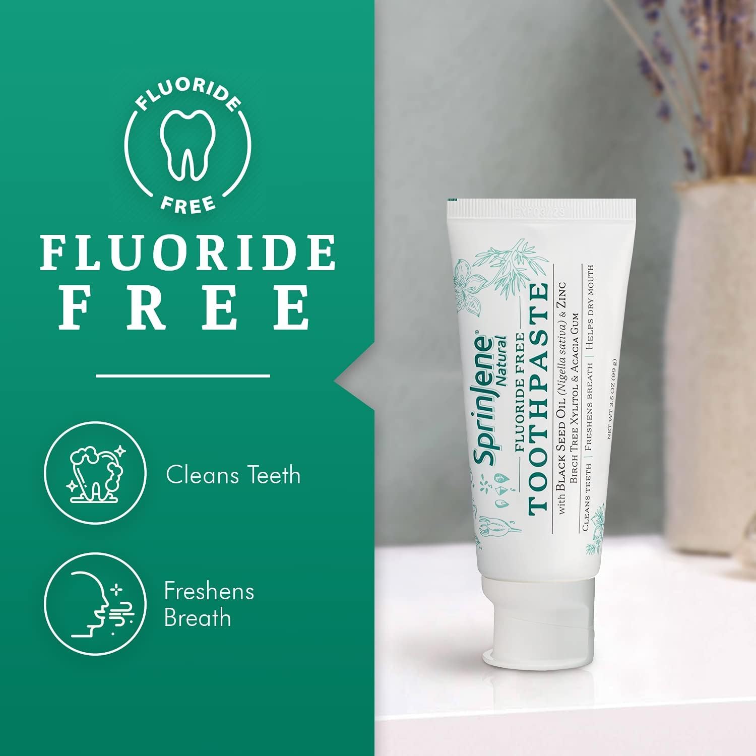 Packaging of SprinJene Natural Toothpaste 4-pack