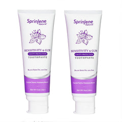 Two SprinJene Sensitivity & Gum toothpaste tubes in 2-pack packaging