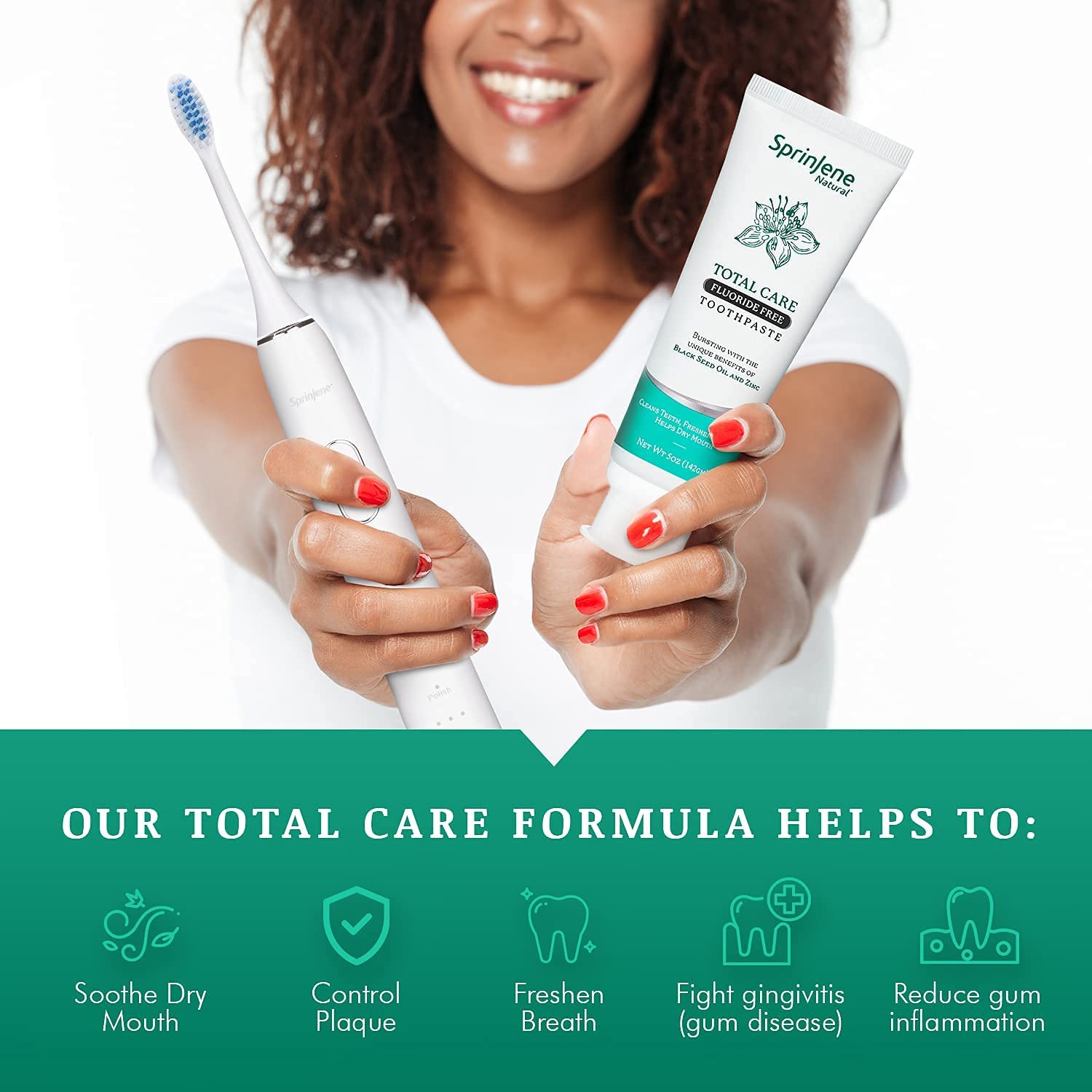 Front view of SprinJene Total Care Fluoride Free Toothpaste 4 Pack