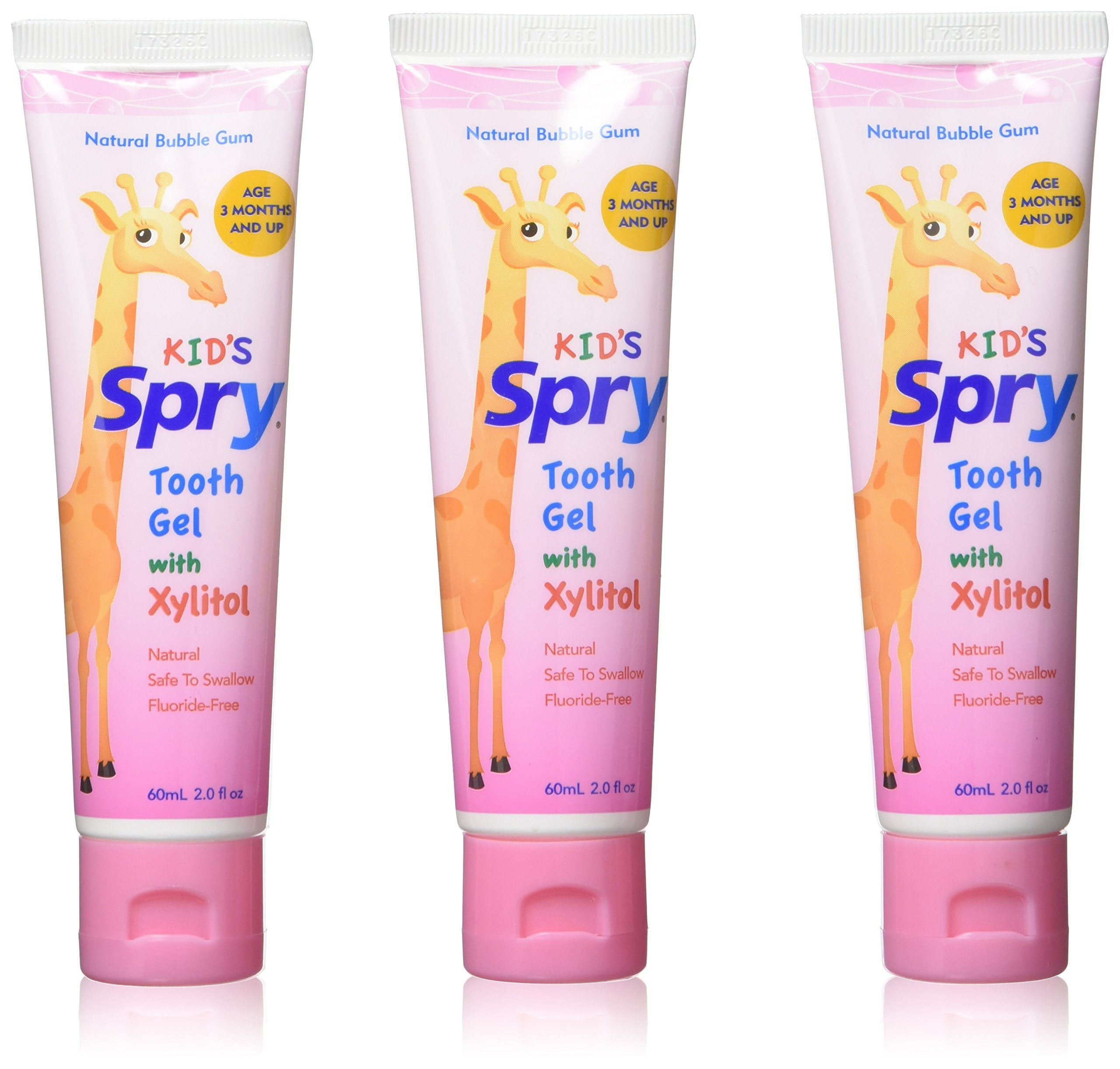 Spry Bubble Gum flavored xylitol toothpaste for babies, toddlers, and kids 3 months and up