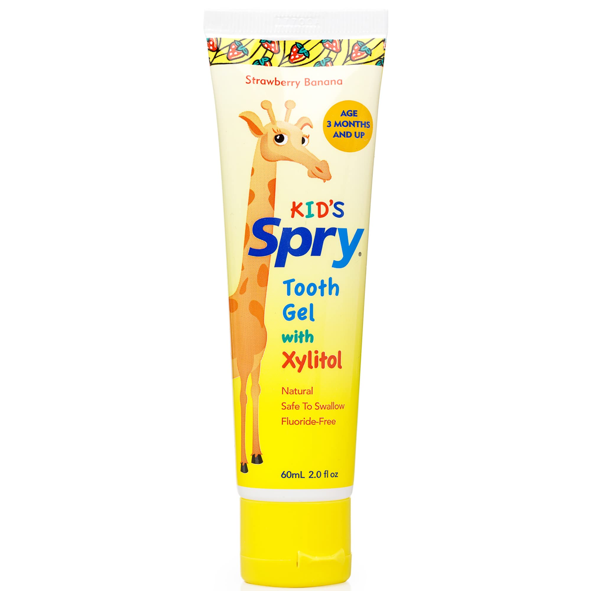 Spry Natural Xylitol Toothpaste for Babies, Toddlers and Kids, Strawberry Banana flavor, 2 oz tube