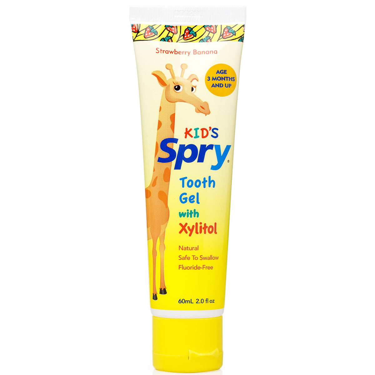 Spry Natural Xylitol Toothpaste for Babies, Toddlers and Kids, Strawberry Banana flavor, 2 oz tube