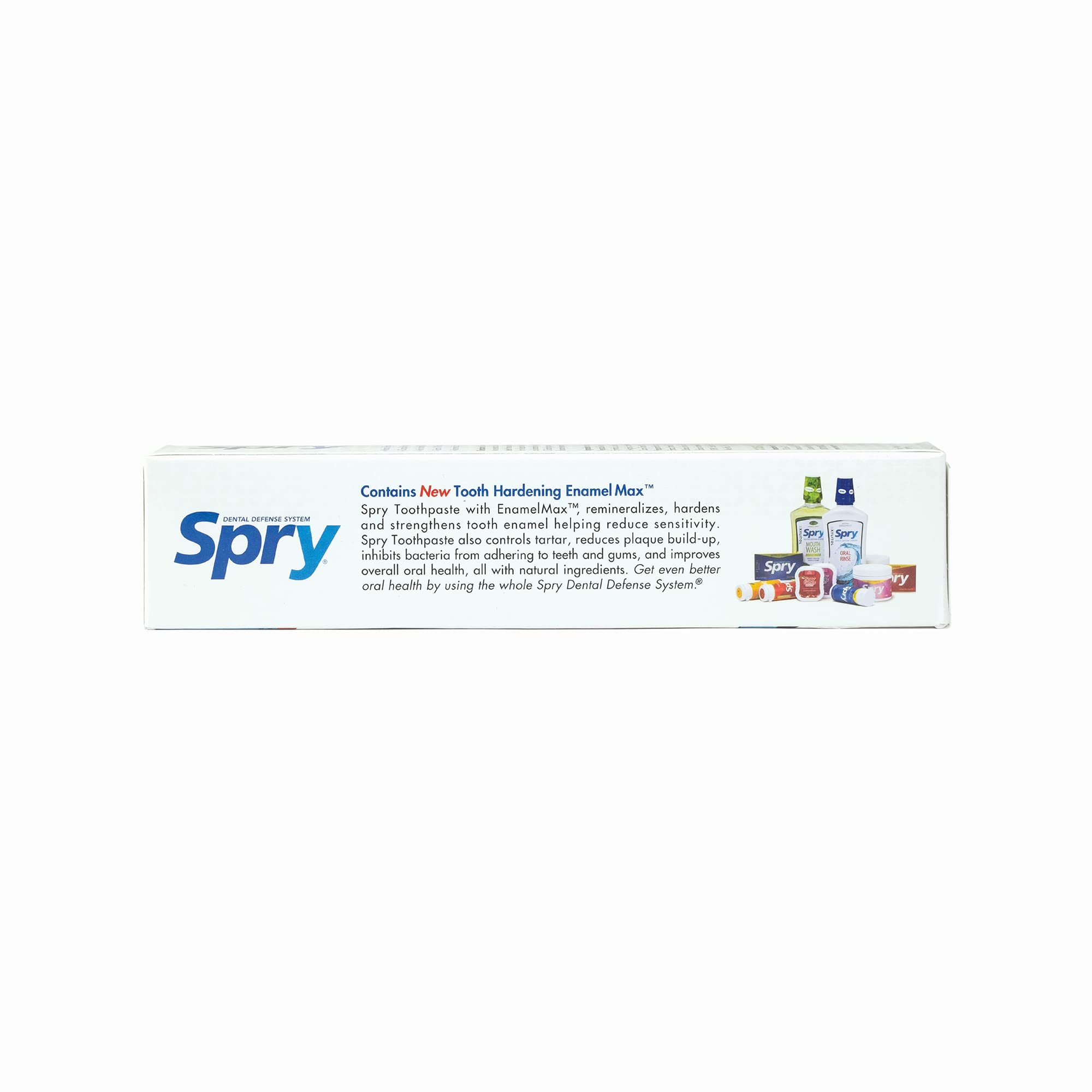 Pack of 6 Spry Xylitol Toothpaste boxes on white background