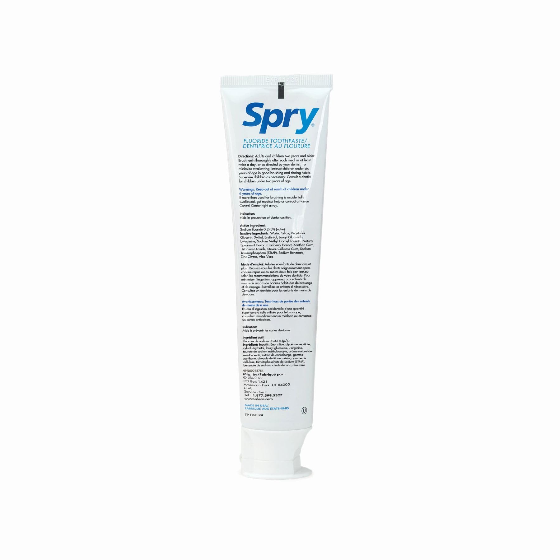 Close-up of toothpaste showing xylitol and fluoride ingredients
