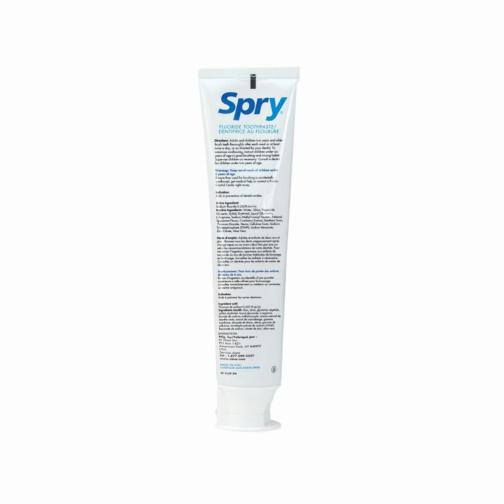 Close-up of toothpaste showing xylitol and fluoride ingredients