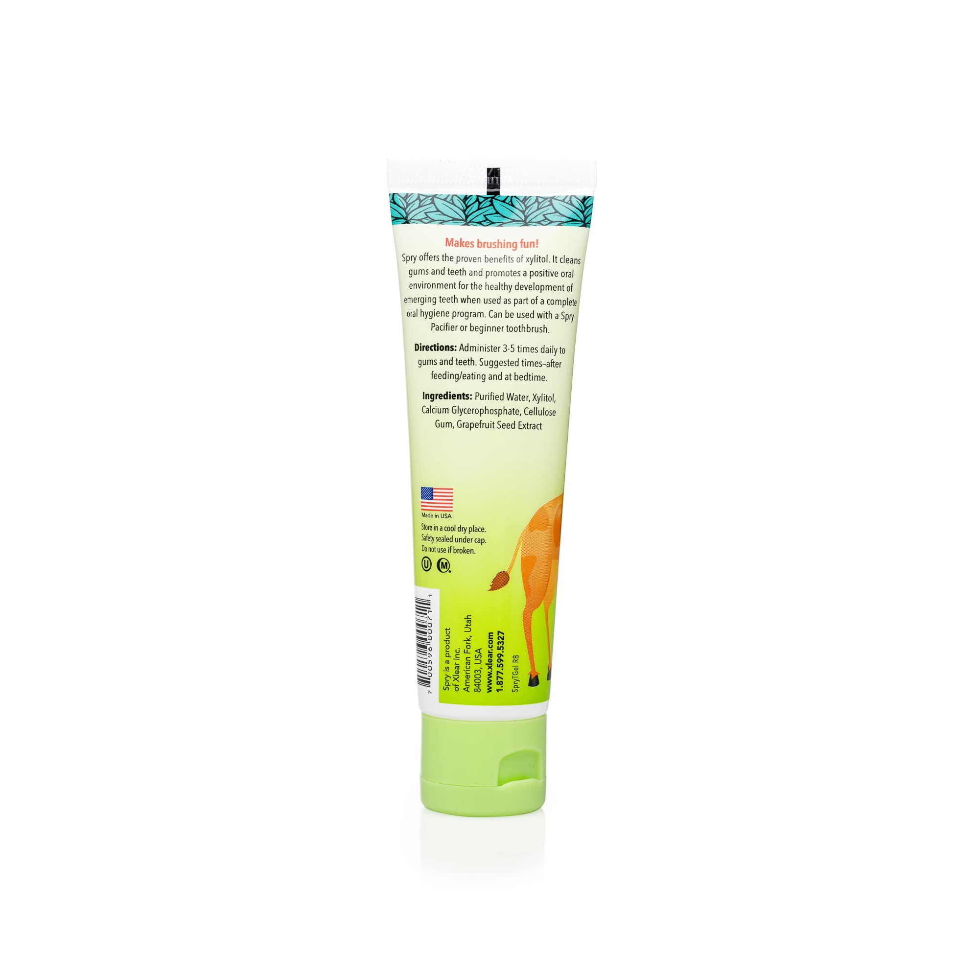 Close-up of Spry Xylitol toothpaste gel with bubblegum flavor for kids