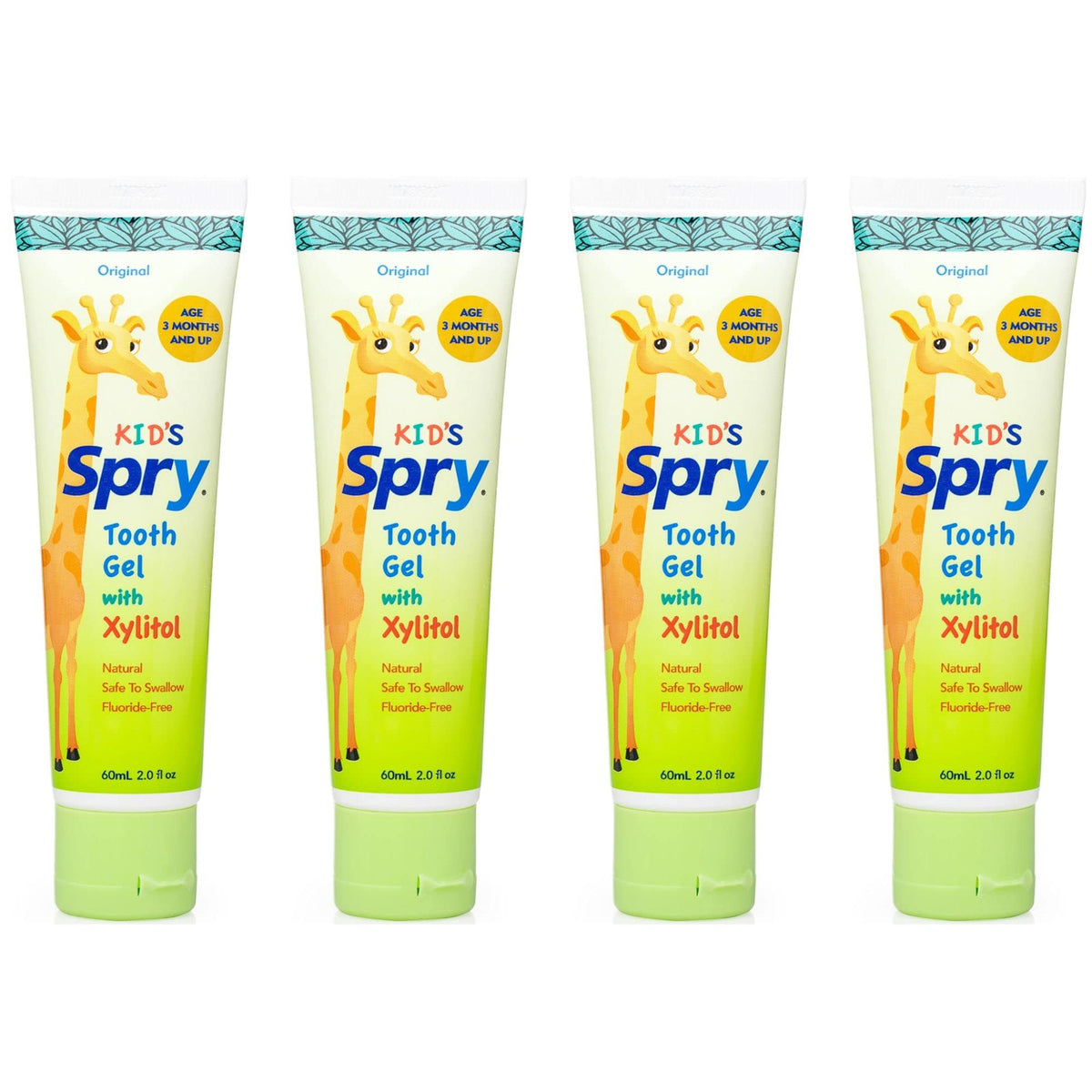 Spry Natural Xylitol Toothpaste for Babies, Toddlers and Kids – Pack of 4, 2 oz each