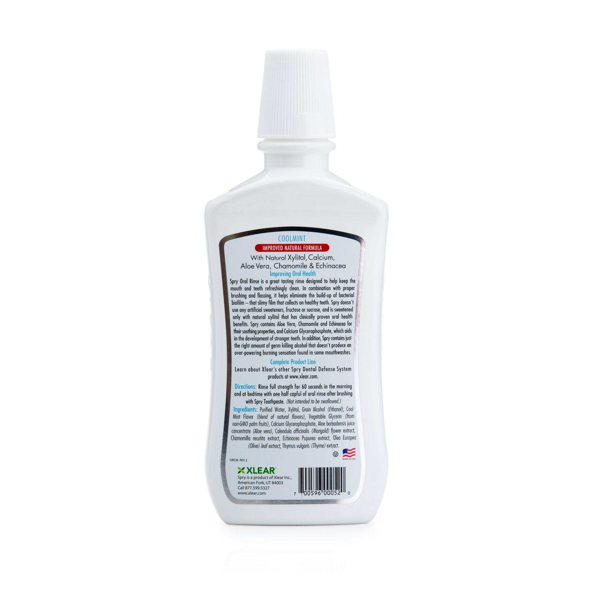 Close-up of mouthwash ingredients: Aloe Vera, Chamomile, Echinacea in Spry formula