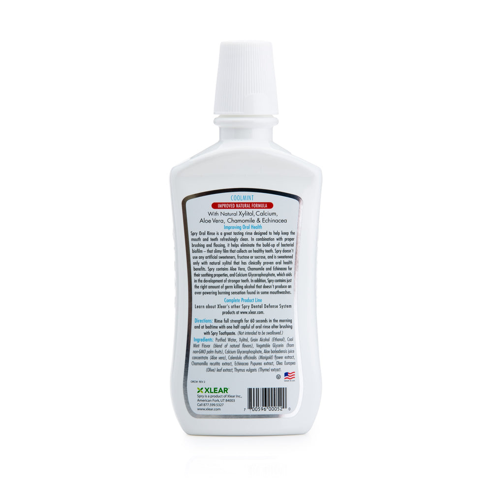 Close-up of mouthwash ingredients: Aloe Vera, Chamomile, Echinacea in Spry formula