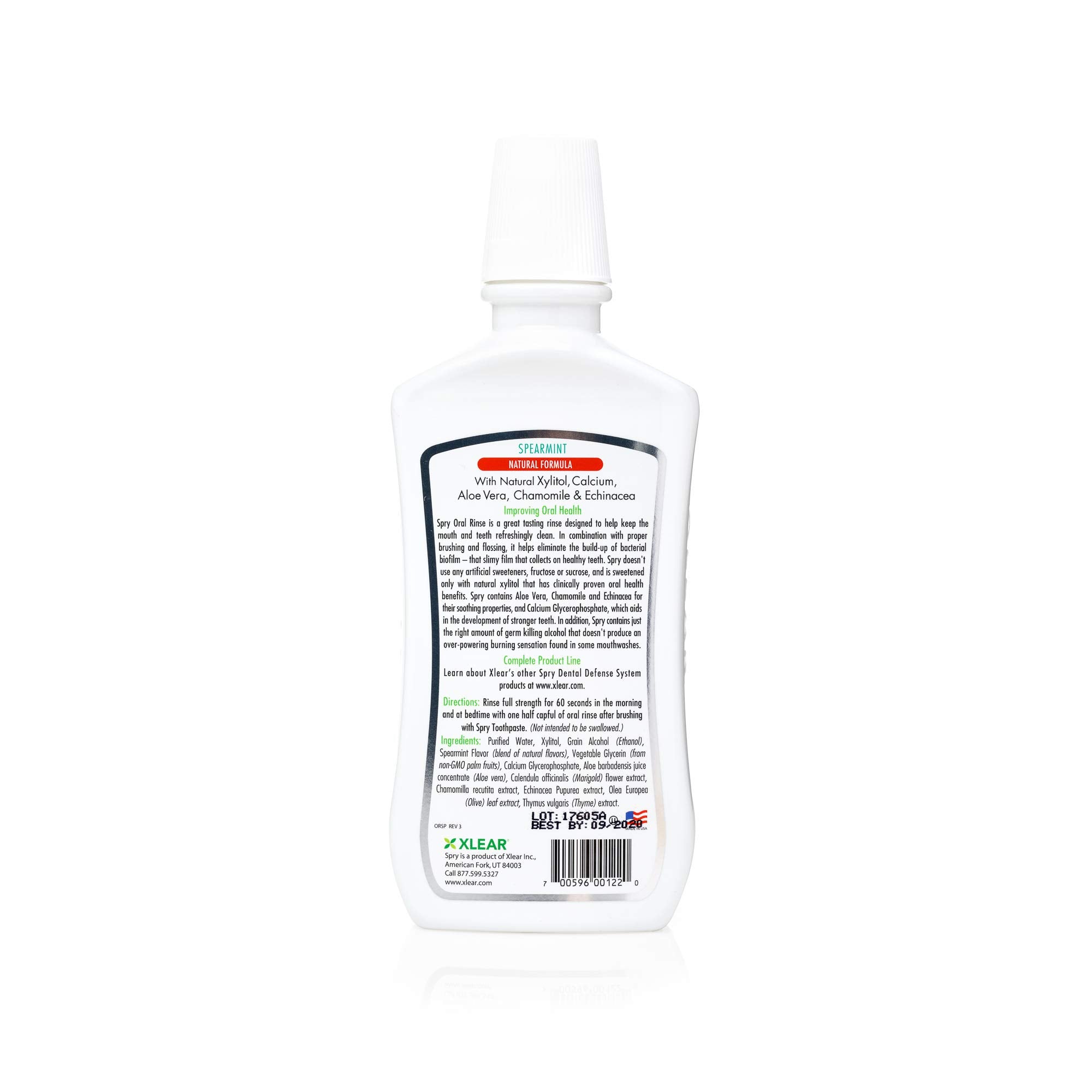 Spry mouthwash bottle with spearmint flavor and natural ingredients
