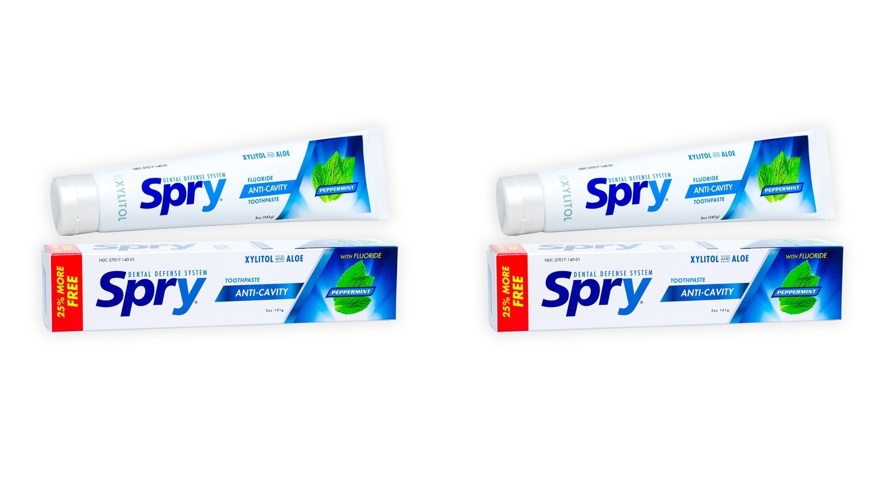 Front view of Spry Natural Xylitol Toothpaste 5oz Pack of 2 – Peppermint