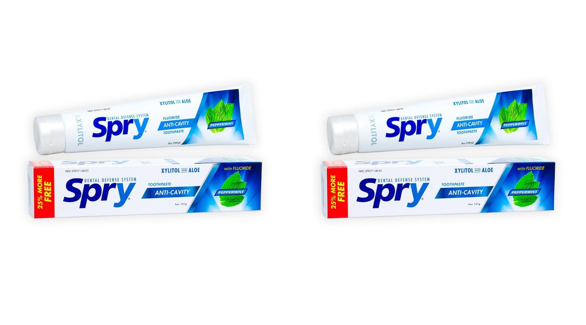 Front view of Spry Natural Xylitol Toothpaste 5oz Pack of 2 – Peppermint