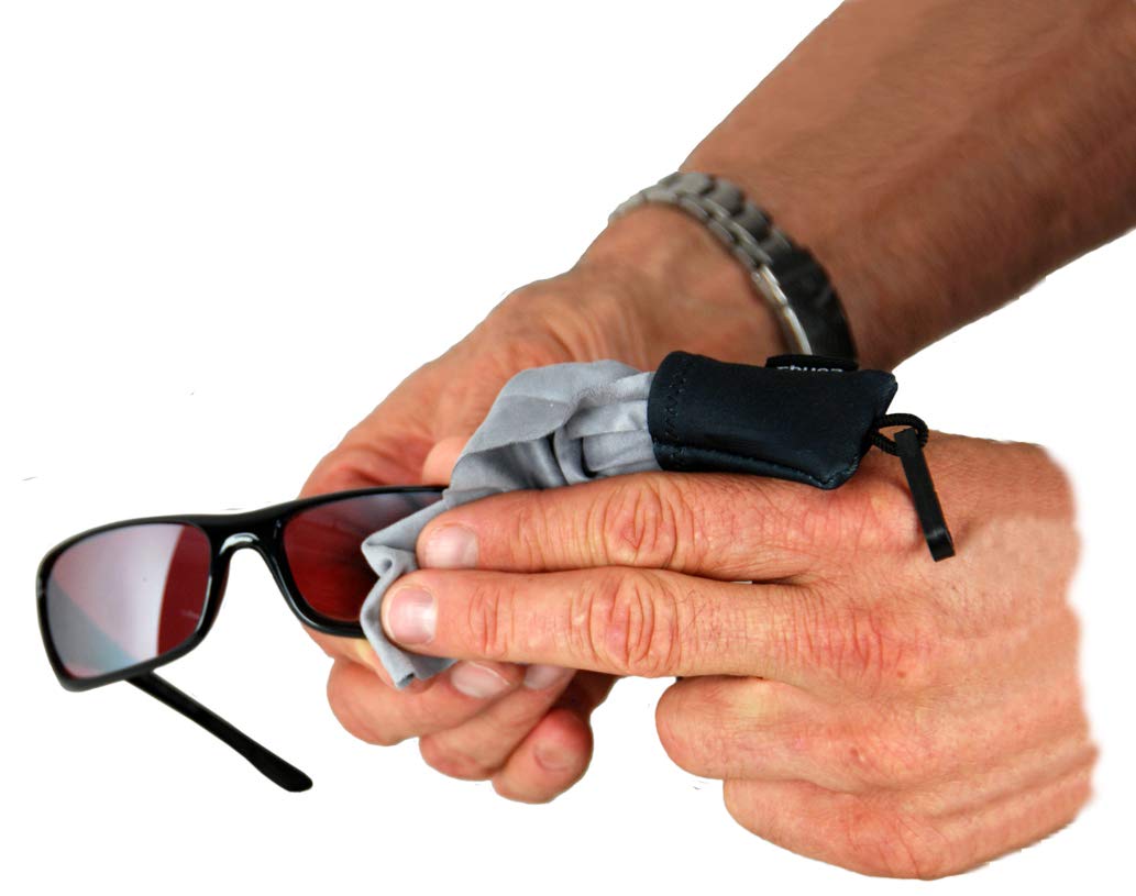 Clip attaches to binocular harness for on-the-go cleaning