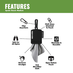 Neoprene SPUDZ travel sleeve protecting the microfiber cloth