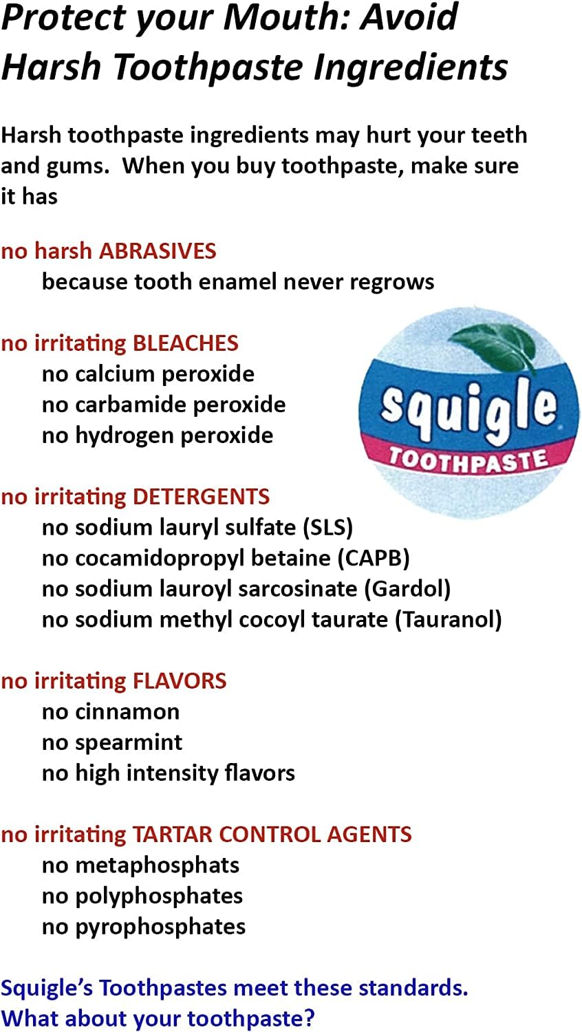 Note: SLS-free and fluoride included on Squigle packaging