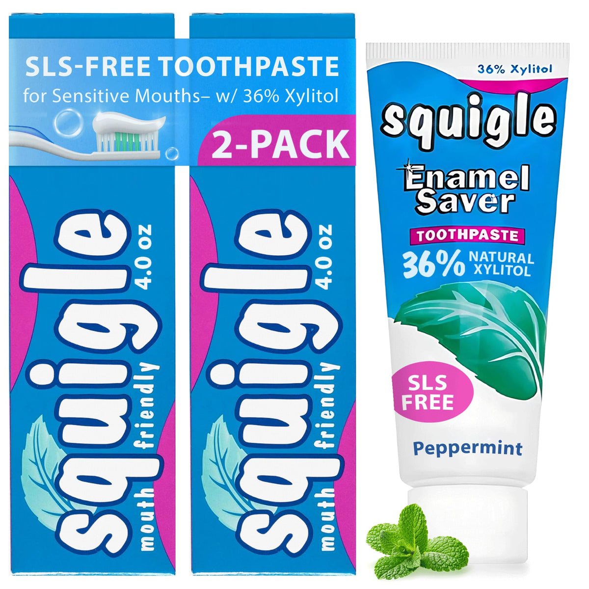 Front view of Squigle Enamel Saver Toothpaste 2 Pack