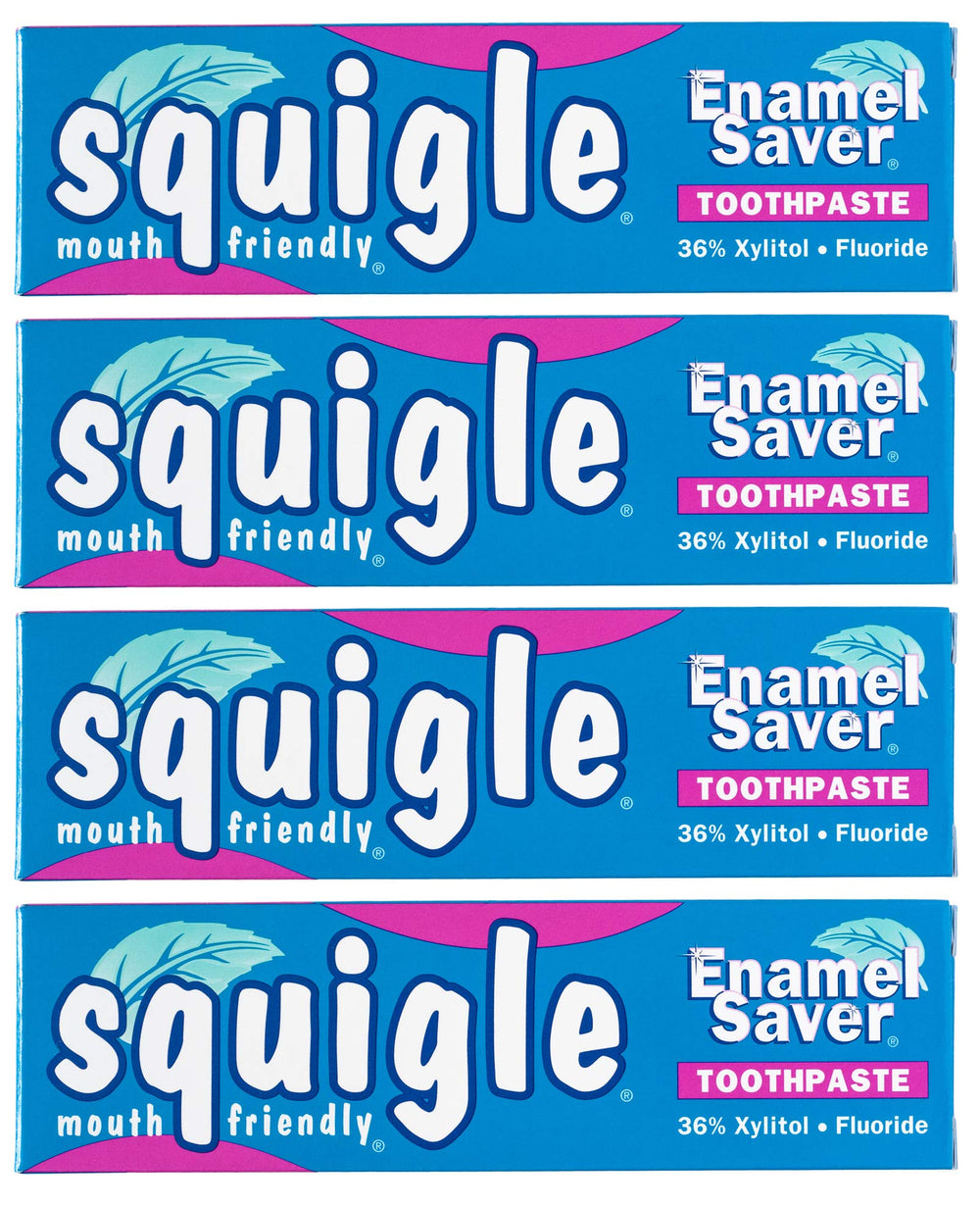 Front view of Squigle Enamel Saver Toothpaste 4-pack
