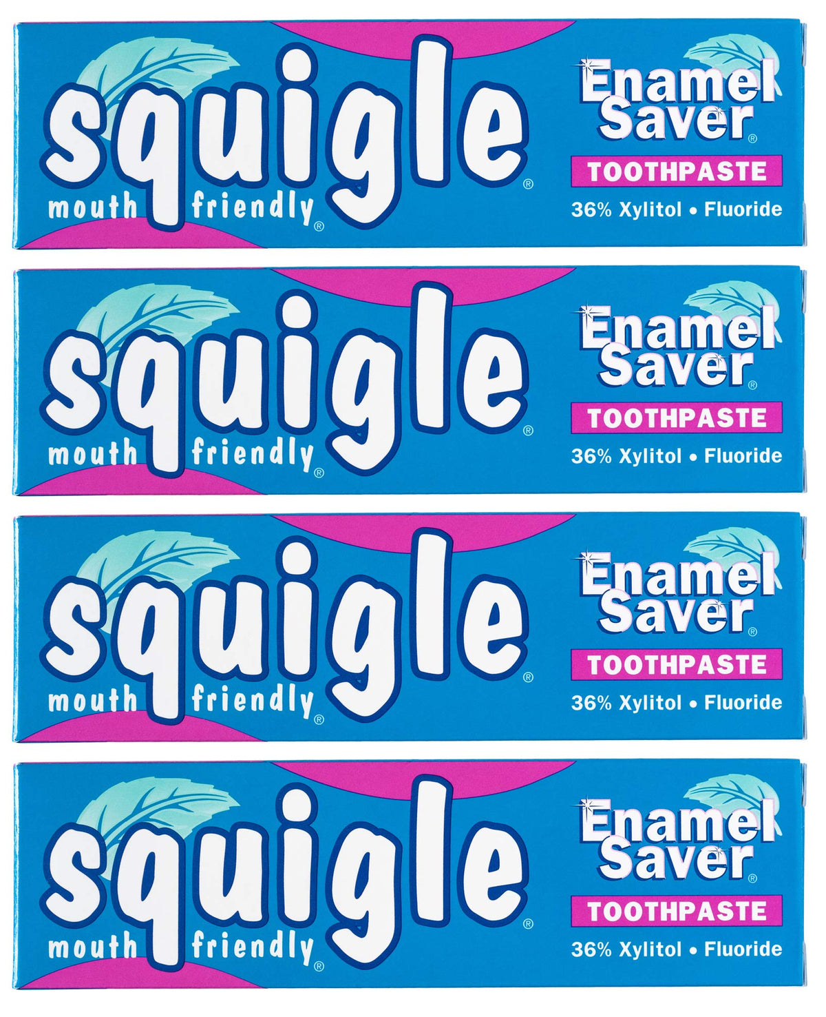 Front view of Squigle Enamel Saver Toothpaste 4-pack