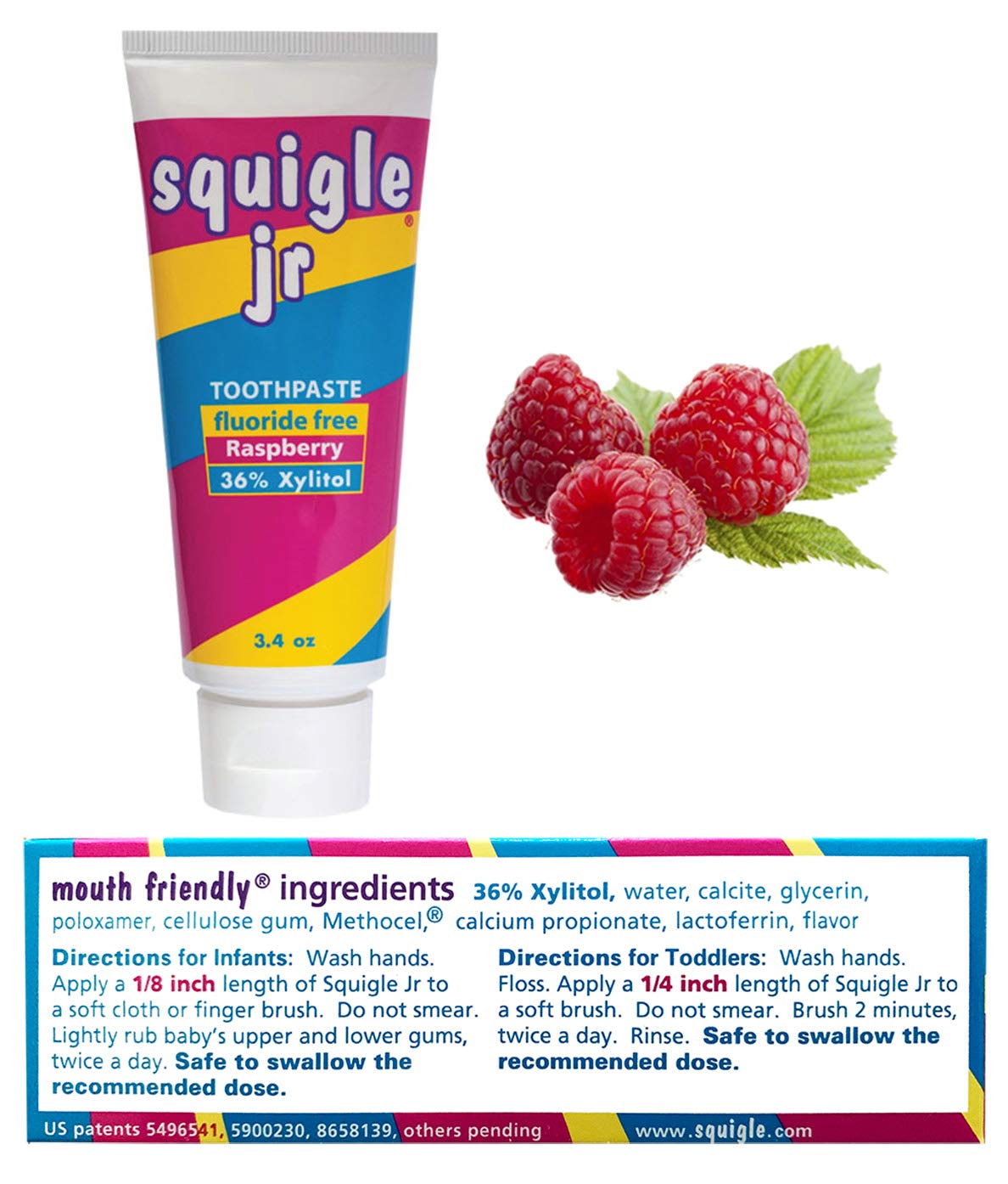 Squigle Jr raspberry-flavored toothpaste for infants and toddlers