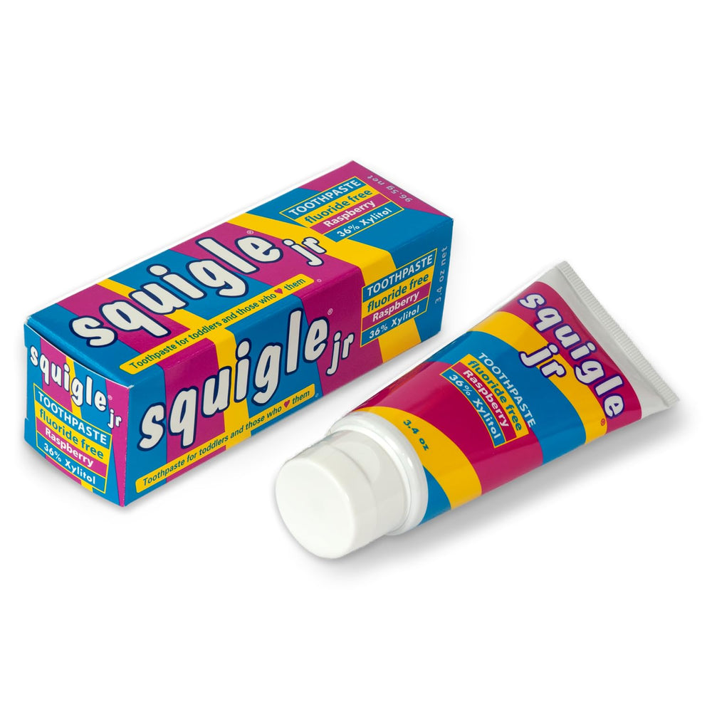Travel-size Squigle Jr toothpaste for infants and toddlers