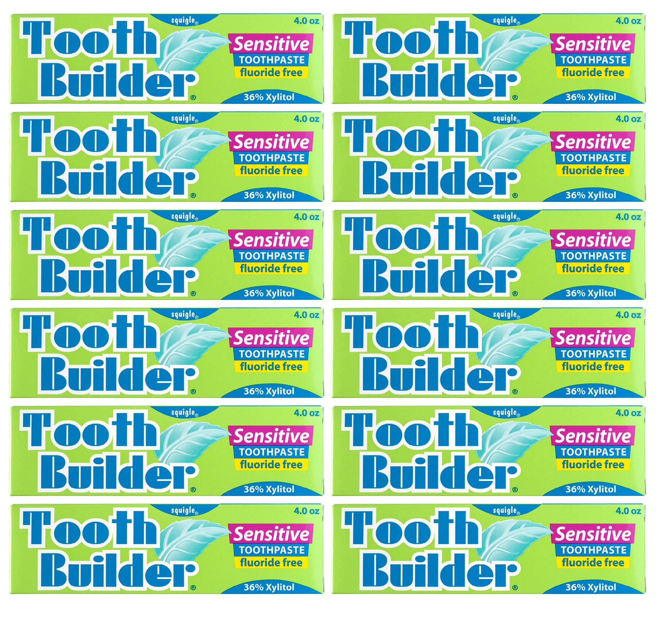 Squigle Tooth Builder SLS-Free toothpaste bottle, unflavored, 4 oz, pack of 12