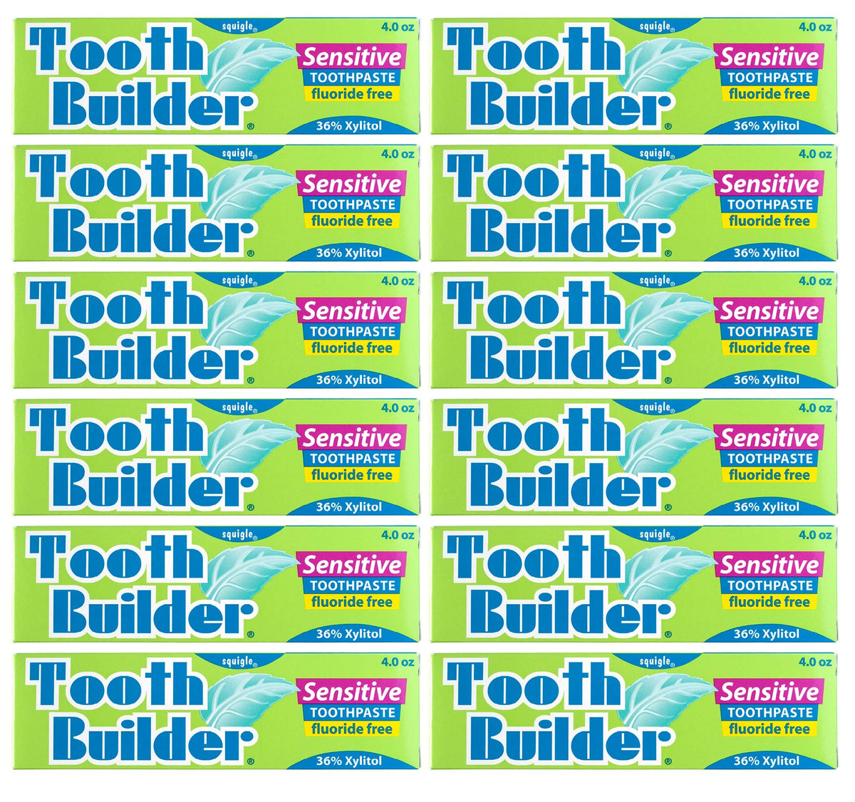 Squigle Tooth Builder SLS-Free toothpaste bottle, unflavored, 4 oz, pack of 12