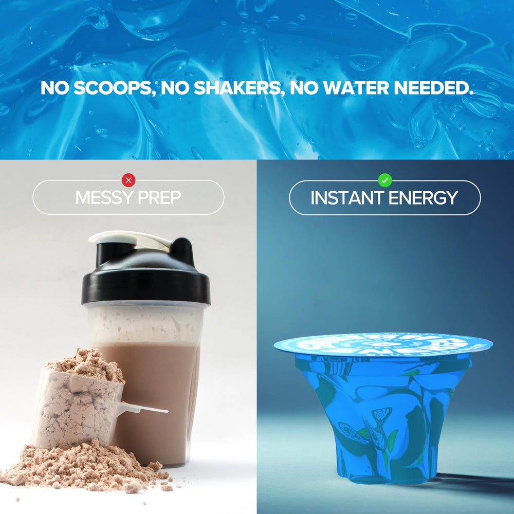 Squish blue raspberry close-up highlights flavor and quick energy delivery.