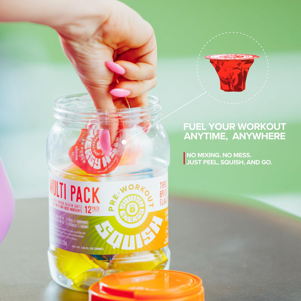 Squish Pineapple gummies with vibrant color and portable energy.