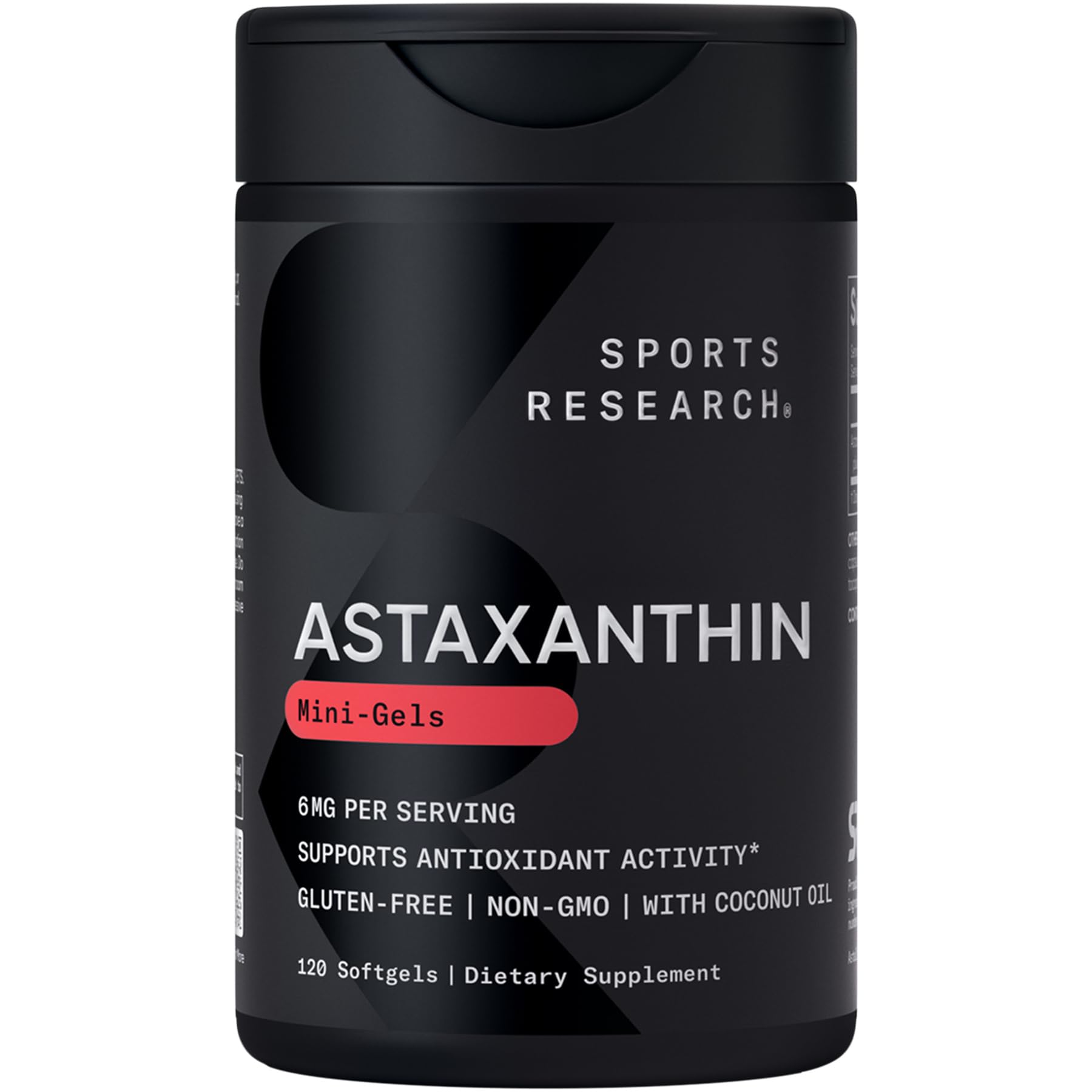 Sports Research Astaxanthin 6 mg bottle with Organic Coconut Oil, 120 softgels
