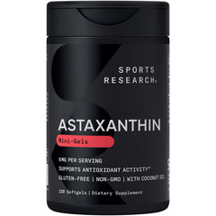 Sports Research Astaxanthin 6 mg bottle with Organic Coconut Oil, 120 softgels