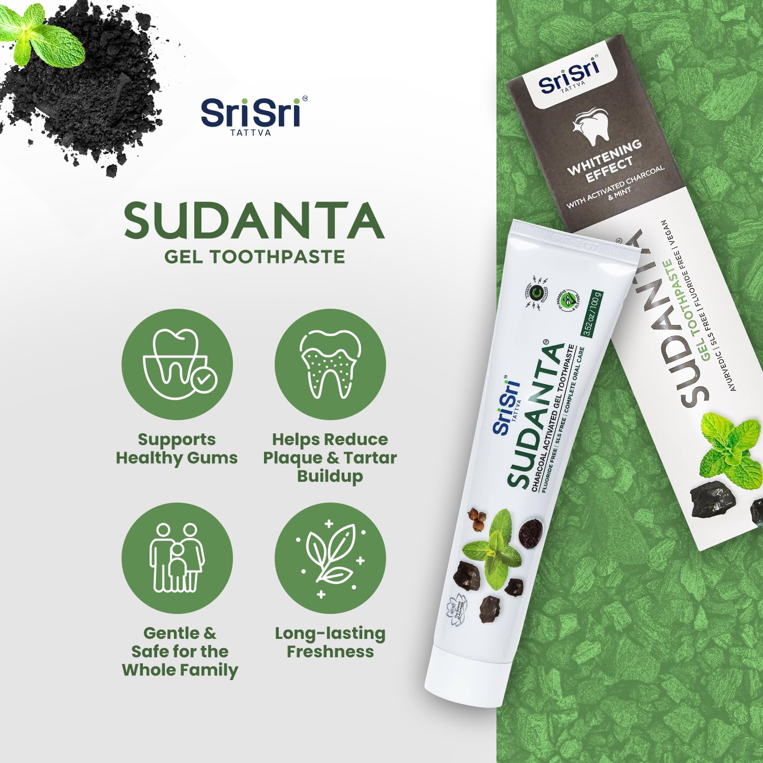 Tube packaging for Sudanta Charcoal Toothpaste Gel