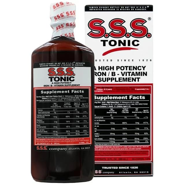 Close-up of S.S.S. Tonic label highlighting high-potency formula