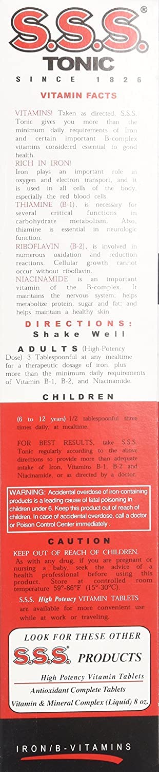 S.S.S. Tonic Liquid bottle label close-up - 20 Fl Oz