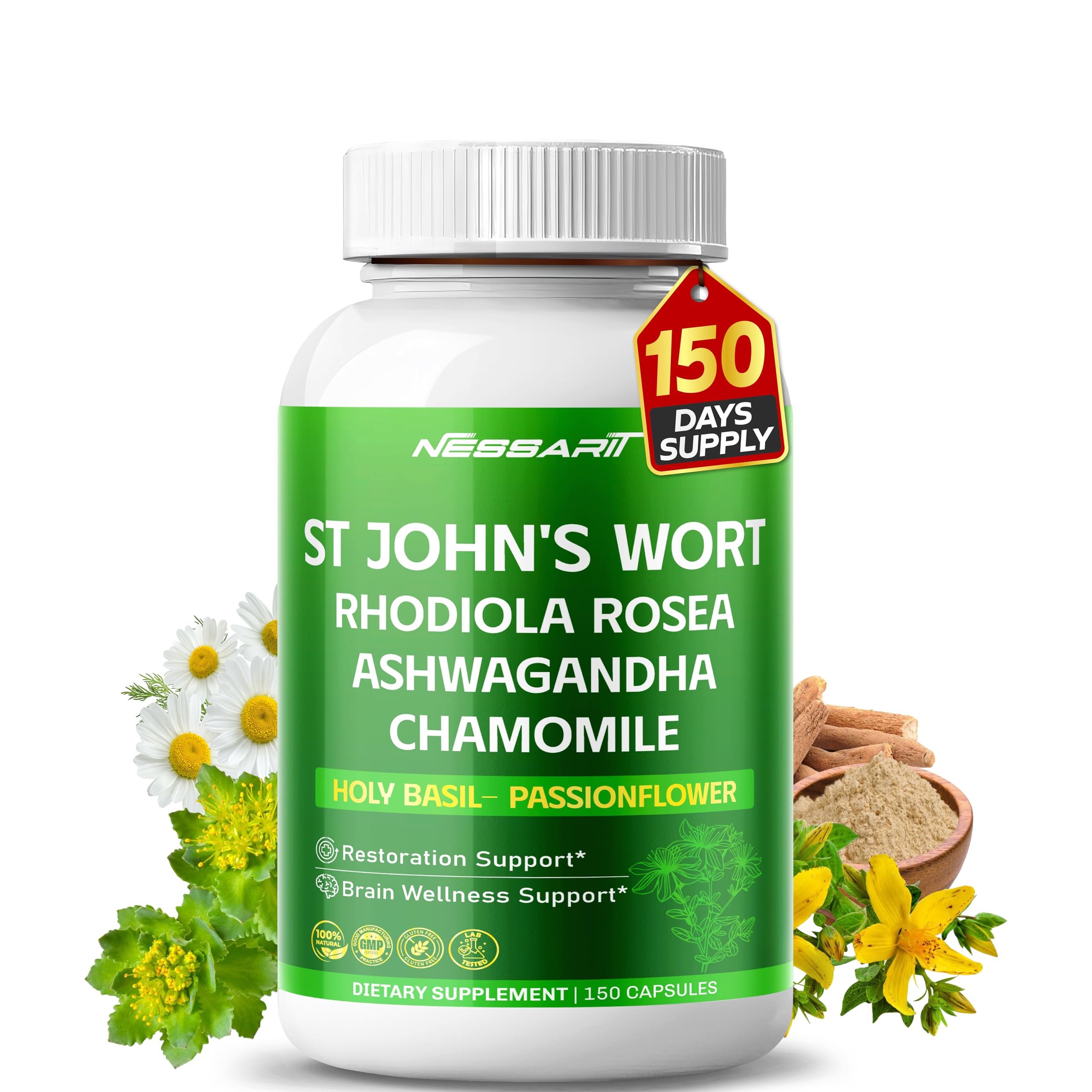 Bottle of ST John's Wort 14 in 1 natural blend with 150 capsules, USA made