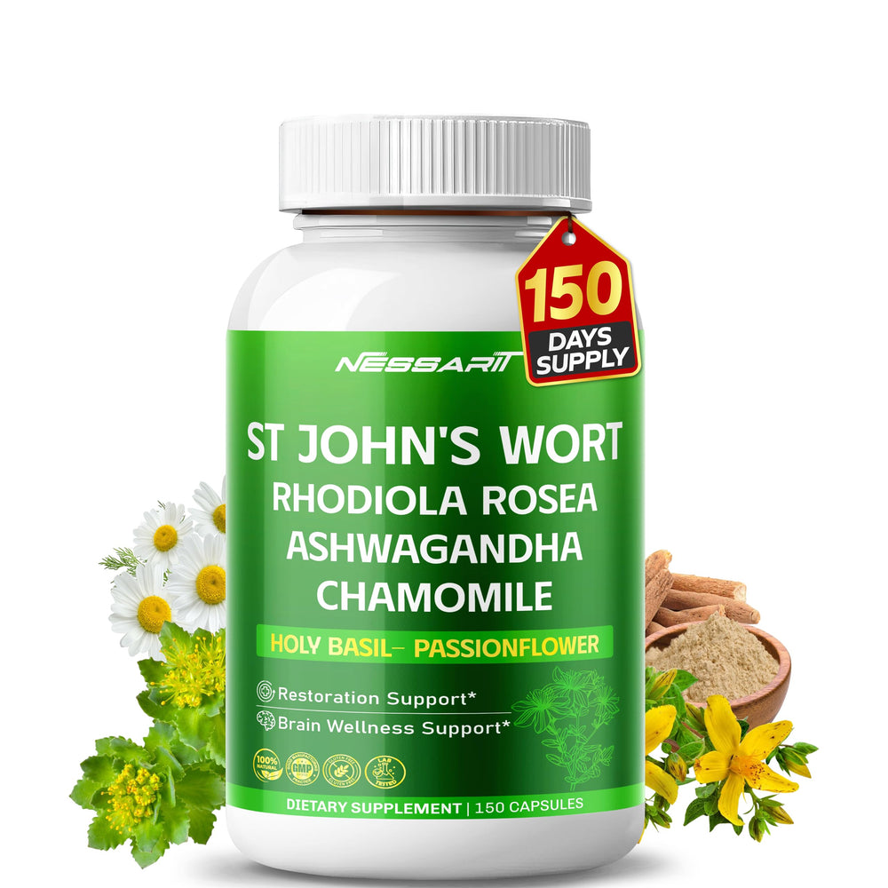Bottle of ST John's Wort 14 in 1 natural blend with 150 capsules, USA made