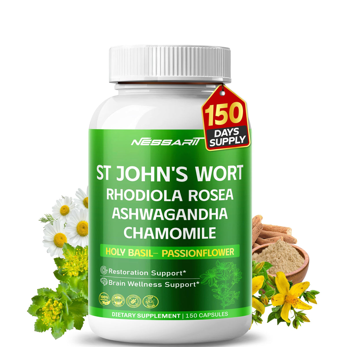 Bottle of ST John's Wort 14 in 1 natural blend with 150 capsules, USA made